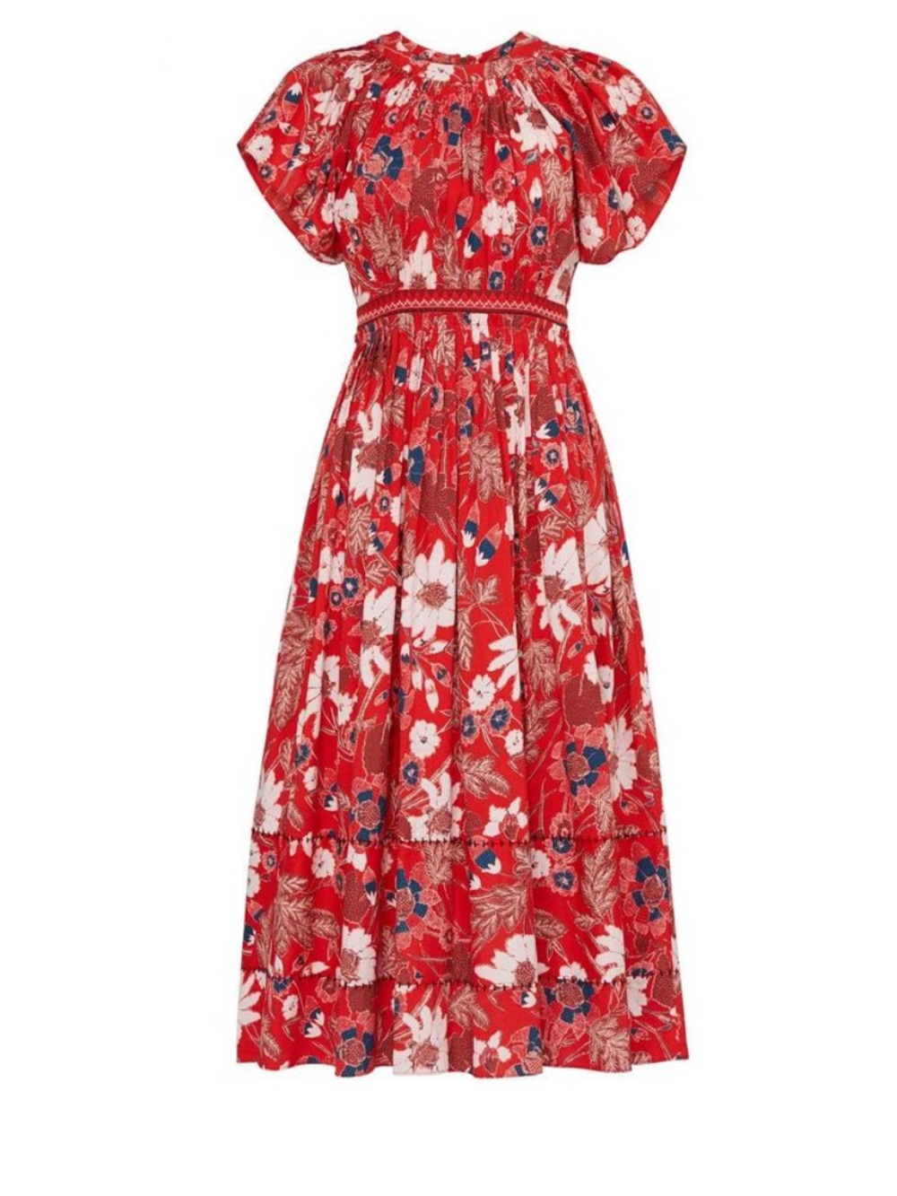 Ulla Johnson Lottie Floral Cotton Voile Midi Dress Red Size 4 - Picture 7 of 16